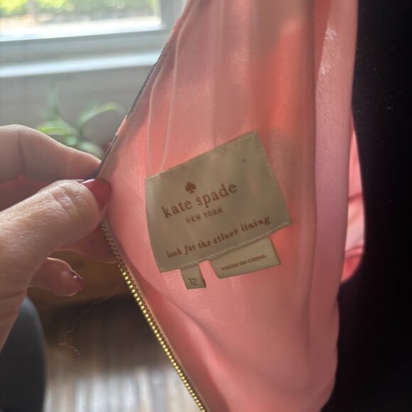 Kate Spade Sheer Silk Dress Black Red Pink block pattern - Picture 11 of 14
